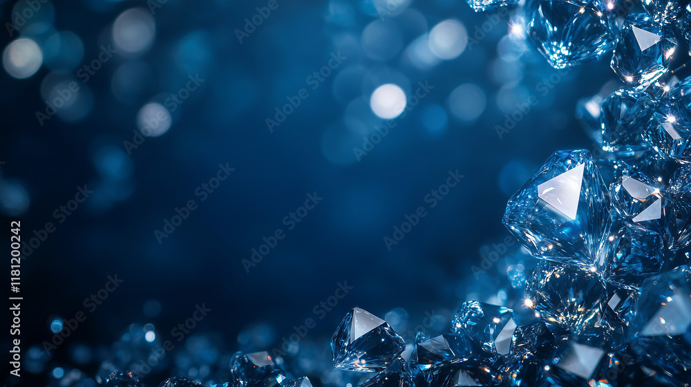 Diamond on Blue Background, Sparkling Gemstone against a Tranquil Sea, A Symbol of Eternity and Purity Diamond on Blue Background, Sparkling Gemstone against a Tranquil Sea, A Symbol of Eternity and Purity