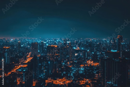 Wallpaper Mural A vibrant city skyline illuminated at night with glowing lights. Torontodigital.ca