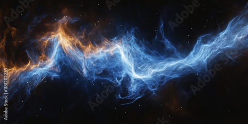 Ethereal cosmic nebula with vibrant blue and orange hues