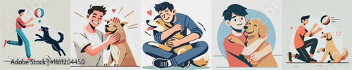 Vector image of a man and his beloved dog