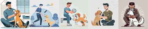 Vector image of a man and his beloved dog