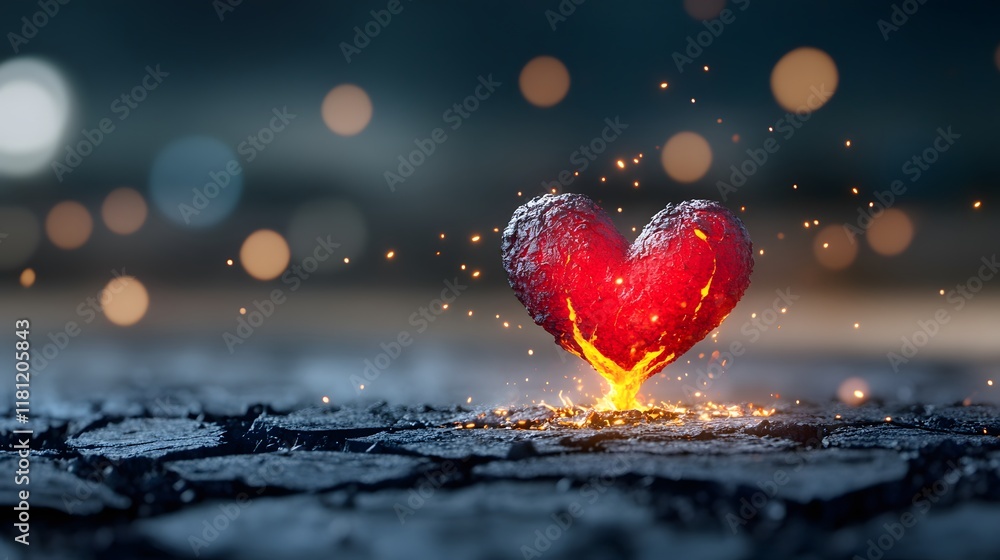 Fiery heart emblem abstract art digital illustration fantasy environment close-up view love concept Fiery heart emblem abstract art digital illustration fantasy environment close-up view love concept