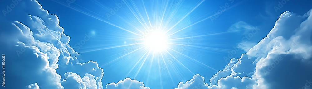 panoramic view above the sky with sun shining from above the clouds in the sky as a motivation concept panoramic view above the sky with sun shining from above the clouds in the sky as a motivation concept
