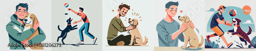 Vector image of a man and his beloved dog