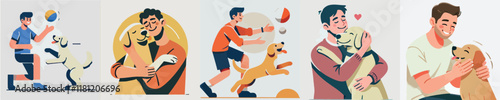 Vector image of a man and his beloved dog