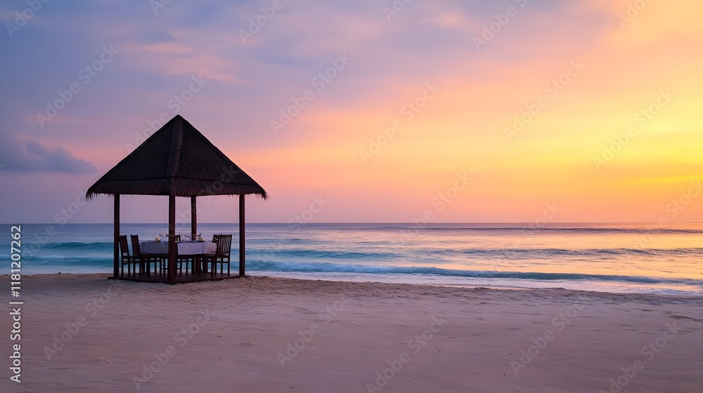 romantic beach sunset dinner gazebo - pastel colors romantic beach sunset dinner gazebo - pastel colors