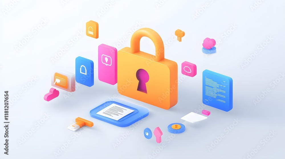 Securing your digital future cybersecurity icons with lock and data elements modern design graphic visualization tech environment Securing your digital future cybersecurity icons with lock and data elements modern design graphic visualization tech environment