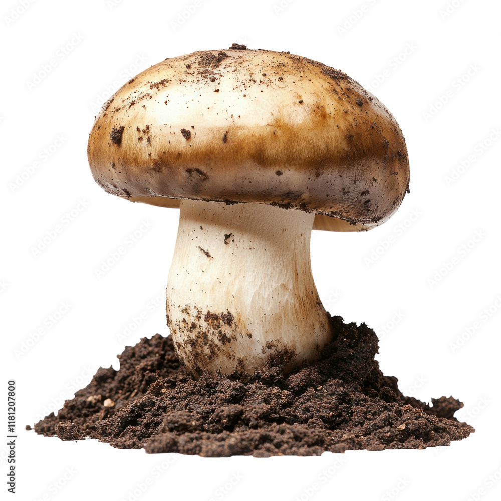 White Mushroom Growing on Soil on transparent PNG background. White Mushroom Growing on Soil on transparent PNG background.
