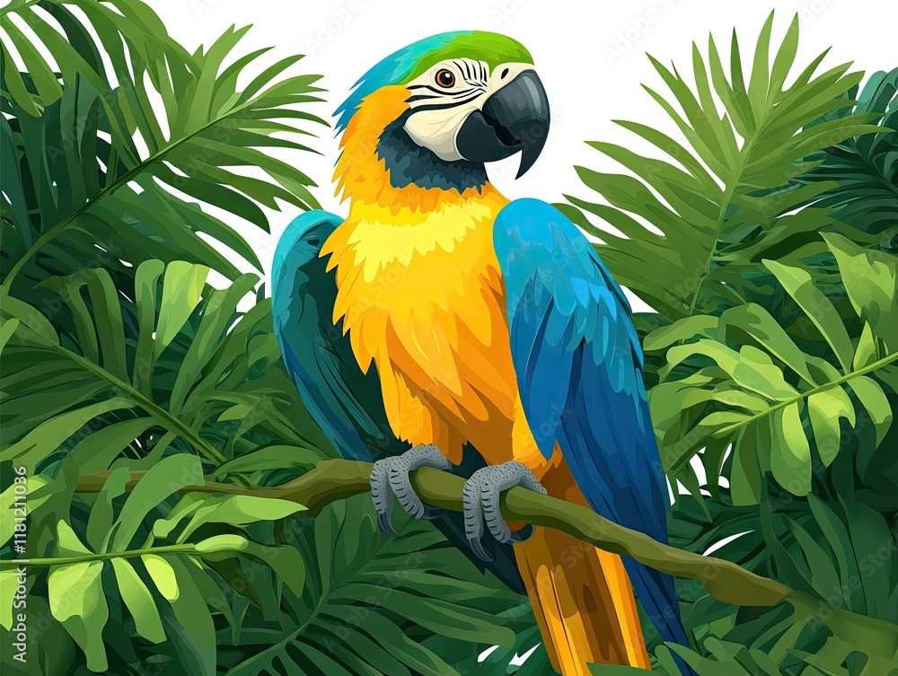 A vibrant parrot perched among lush green foliage, showcasing its colorful feathers. A vibrant parrot perched among lush green foliage, showcasing its colorful feathers.