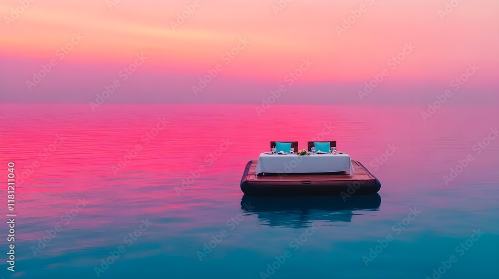 Naklejka premium romantic sunset dinner float ocean - tranquil and serene landscapes