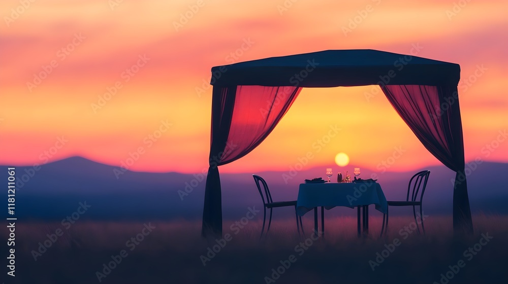 Naklejka premium romantic sunset dinner gazebo - romantic scenes