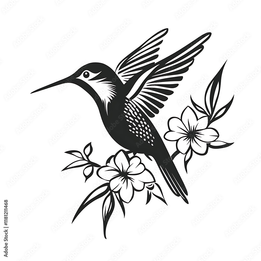 Naklejka premium A stylized hummingbird among floral designs.