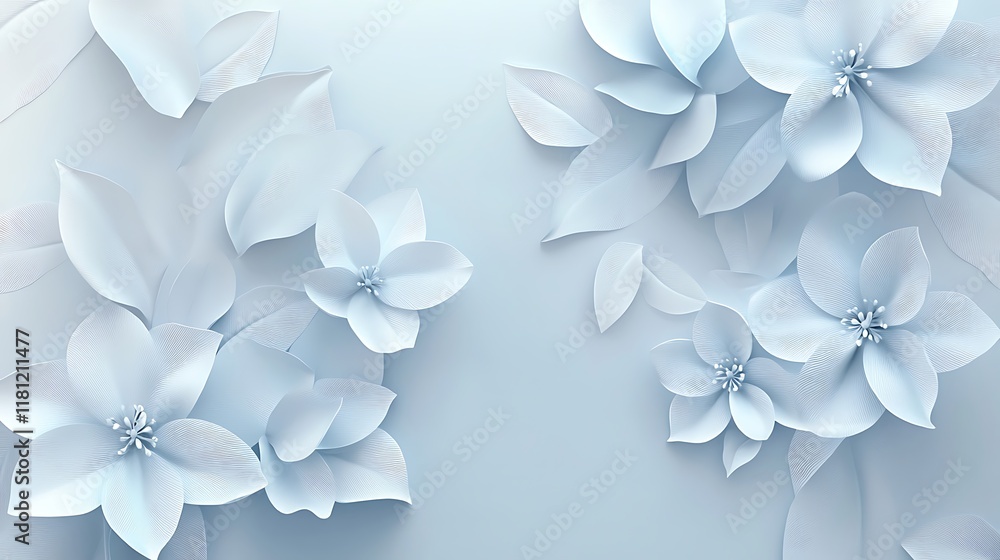 Elegant Light Blue Paper Flowers and Leaves Design Elegant Light Blue Paper Flowers and Leaves Design