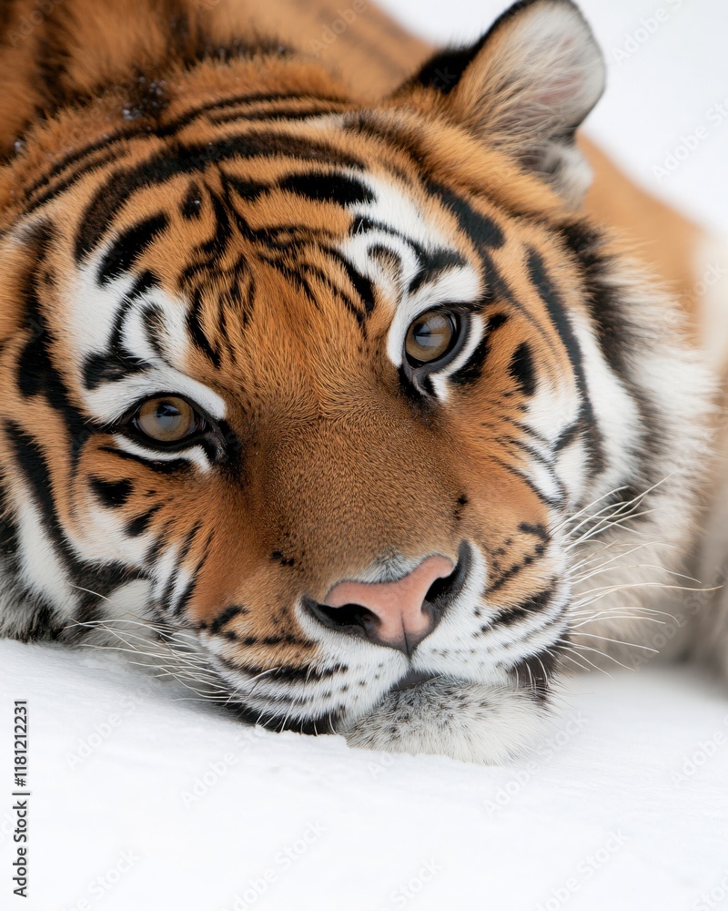 Fototapeta premium Siberian Tiger Close Up Winter Snow Majestic Wildlife