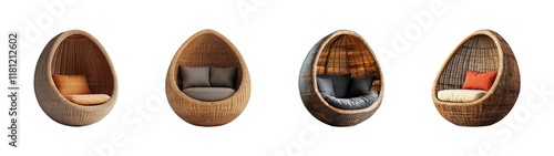 collection of egg chairs with soft seating isolated