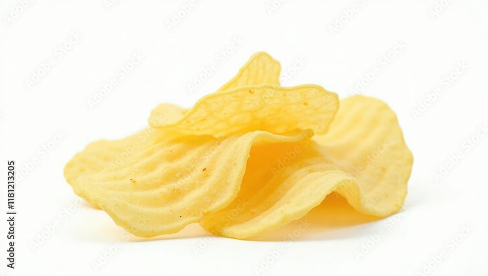 Isolated on a clear backdrop is a set of corrugated potato chips. The idea of unhealthful and unhealthy food Isolated on a clear backdrop is a set of corrugated potato chips. The idea of unhealthful and unhealthy food