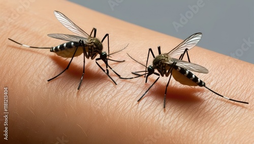 Wallpaper Mural Aedes aegypti mosquitoes carrying the Zica virus on human skin can cause dengue, chikungunya, mayaro, and yellow fever. Torontodigital.ca