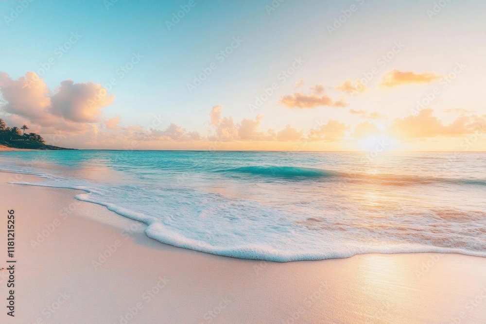 Serene beach at sunset, with gentle waves and colorful sky. Serene beach at sunset, with gentle waves and colorful sky.