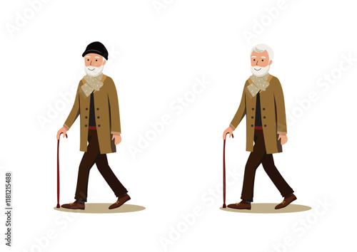 杖をついて歩く男性高齢者のイラスト
