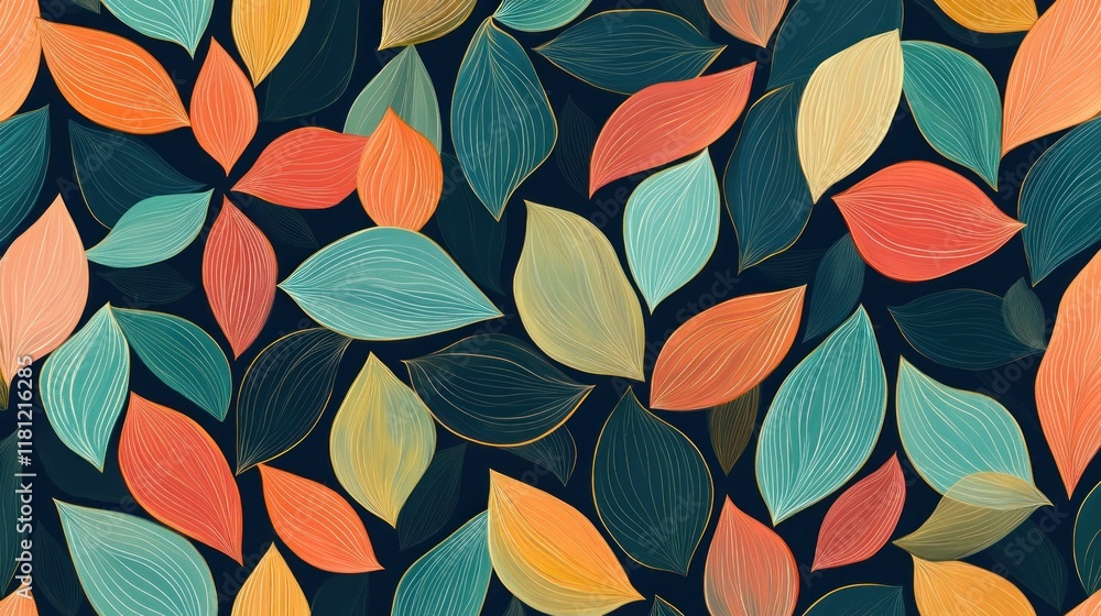 Seamless pattern with colorful autumn leaves on dark background. Seamless pattern with colorful autumn leaves on dark background.