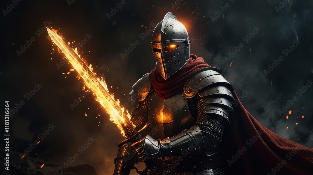 Fototapeta premium knight with sword in the background