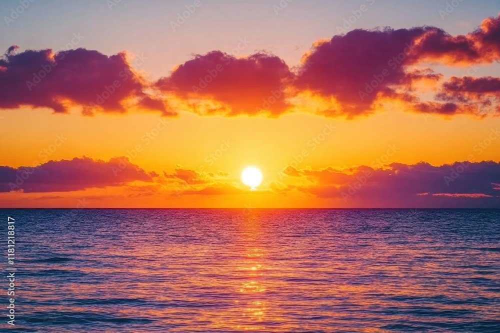 Fototapeta premium A vibrant sunset over the ocean, blending warm colors in the sky.