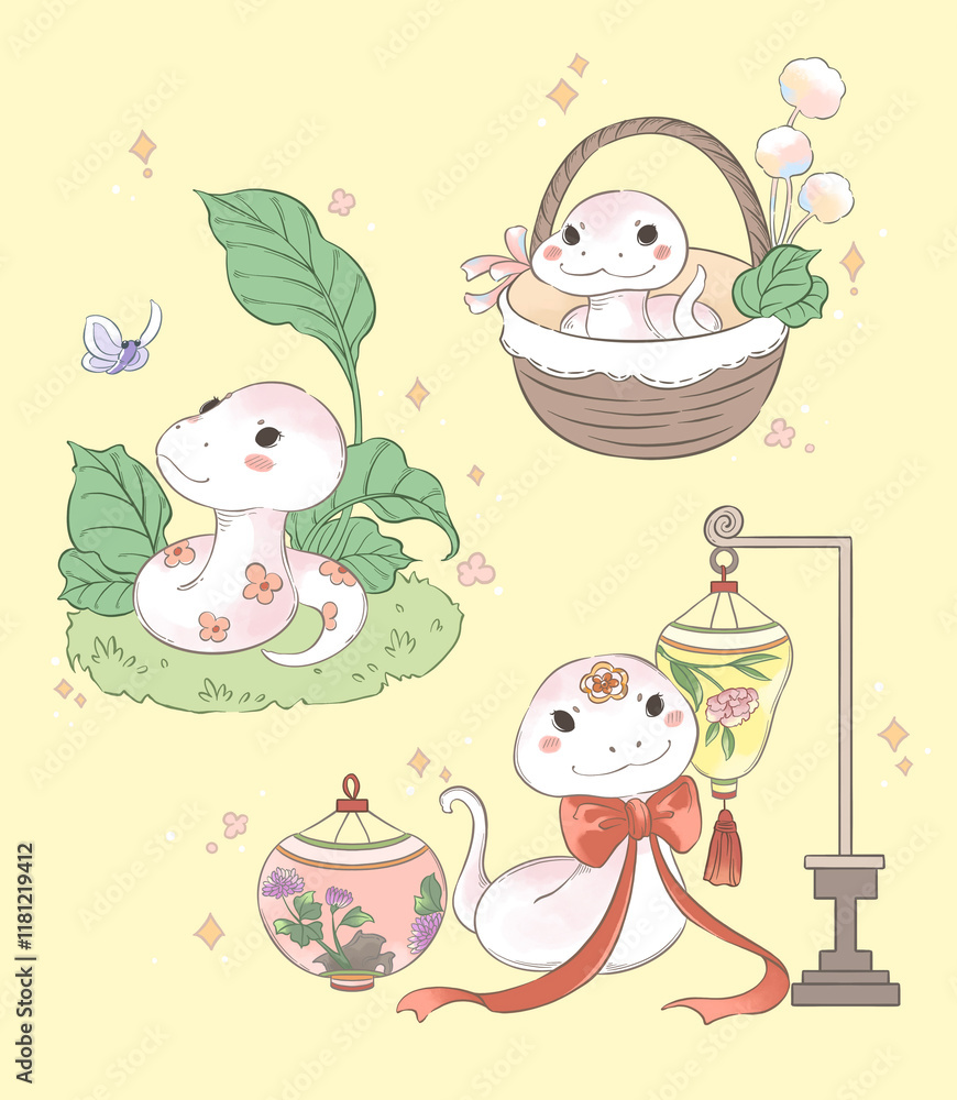 Cute snake illustration, sticker design, digital art. Cute snake illustration, sticker design, digital art.