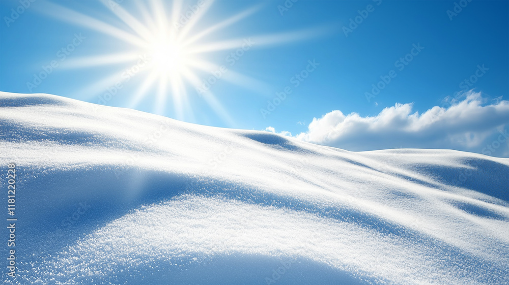 太陽光が差し込む雪山の中腹と澄んだ冬の空気感 太陽光が差し込む雪山の中腹と澄んだ冬の空気感
