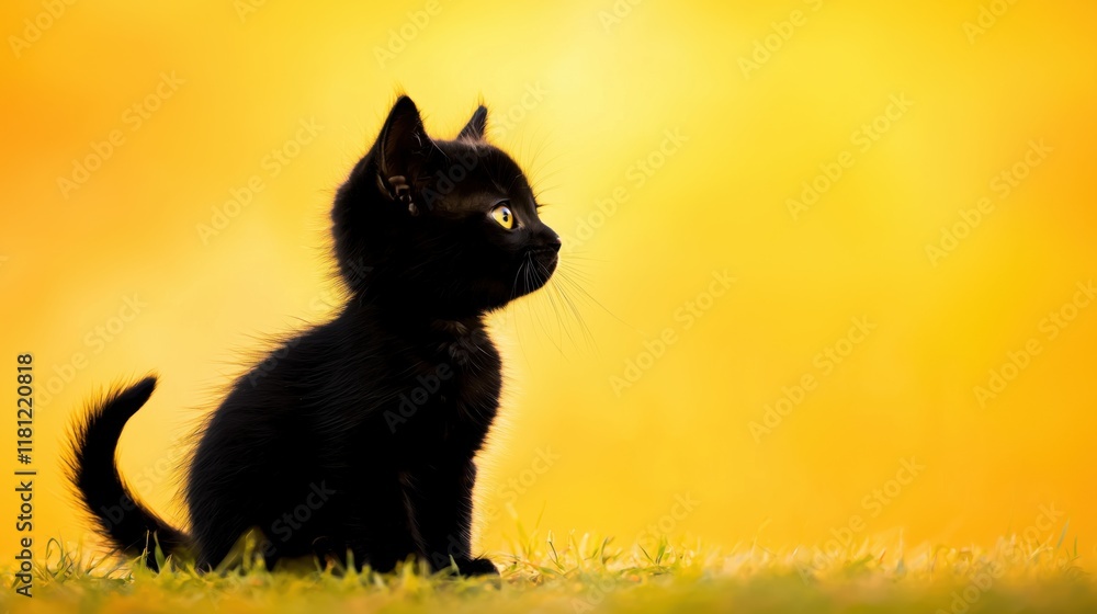 Golden-Hour Kitten: Mystical Silhouette in Park Garden Golden-Hour Kitten: Mystical Silhouette in Park Garden