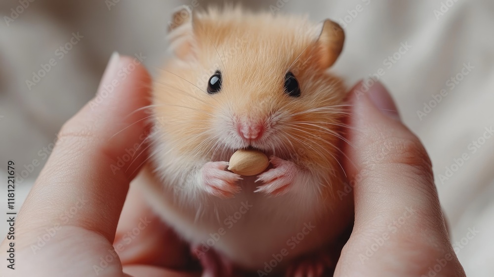 A close-up of a cute hamster holding a small treat in its paws, showcasing its adorable features. A close-up of a cute hamster holding a small treat in its paws, showcasing its adorable features.