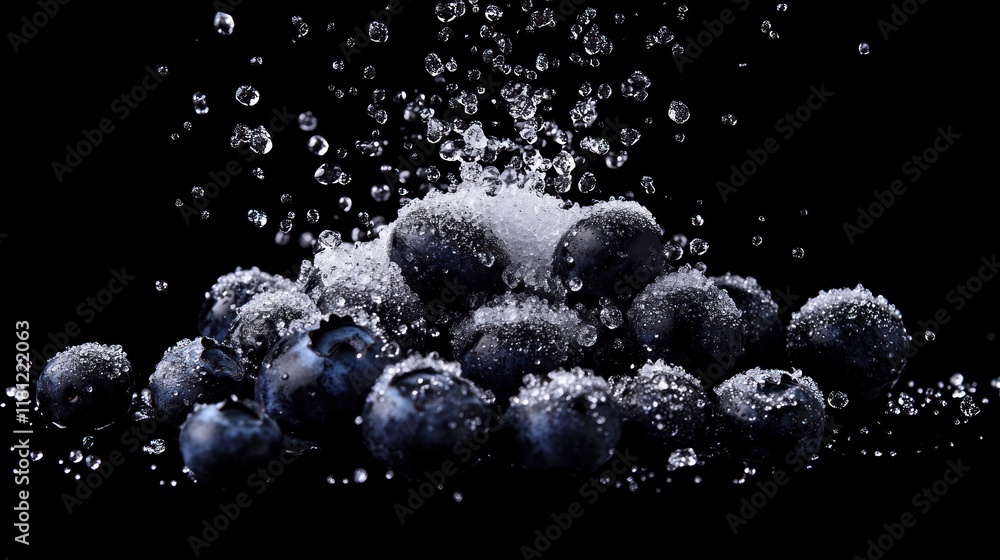 custom made wallpaper toronto digitalFresh blueberries drenched in water, splashing against a black background.