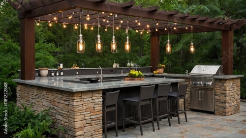 rustic outdoor kitchen with a woodfired eropa style photo