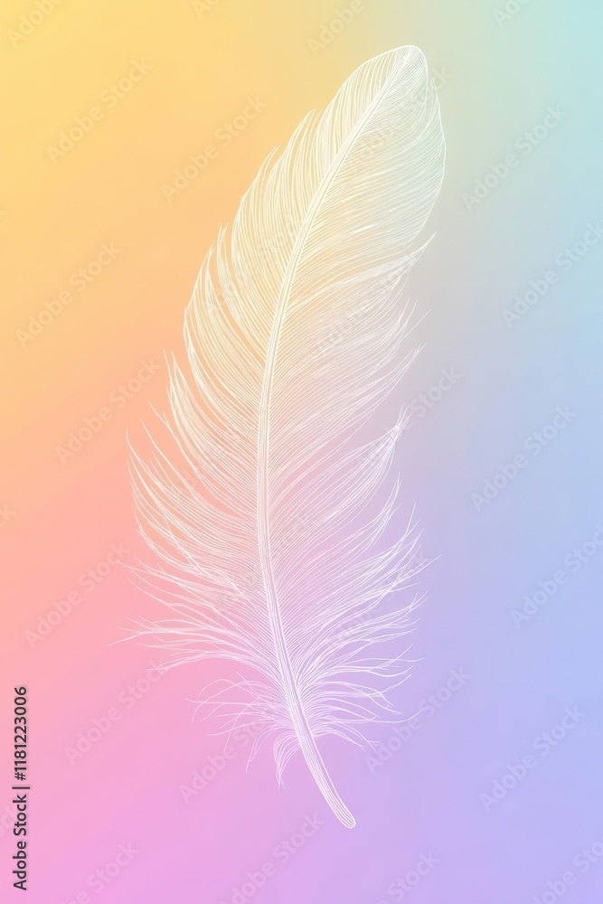 Fototapeta premium A delicate feather against a pastel gradient background.