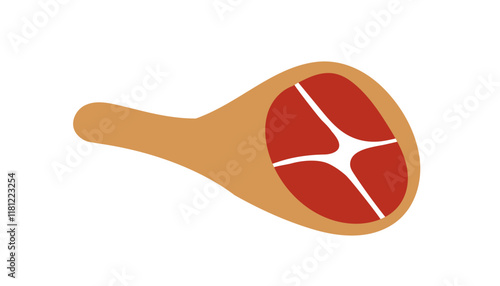 Red meat leg. Raw ham, shank with bone and marbling cut for cooking. Fresh shin slice, piece, protein and fat nutrition, food product. Flat graphic vector illustration isolated on white background