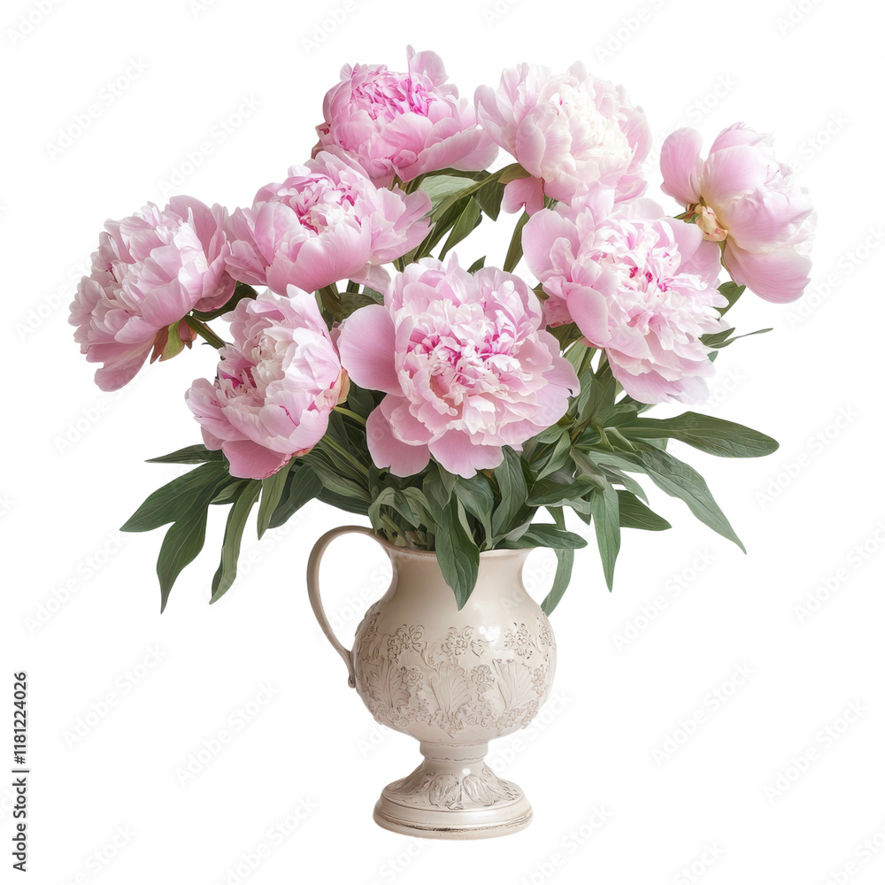 Stunning Peony Bouquet in Vase on transparent PNG background. Stunning Peony Bouquet in Vase on transparent PNG background.