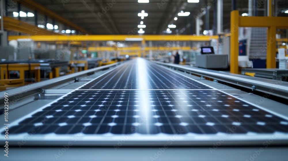 Fototapeta premium High-Resolution View of a Modern Solar Panel Production Line in a Factory Environment Showing Solar Cells and Manufacturing Equipment