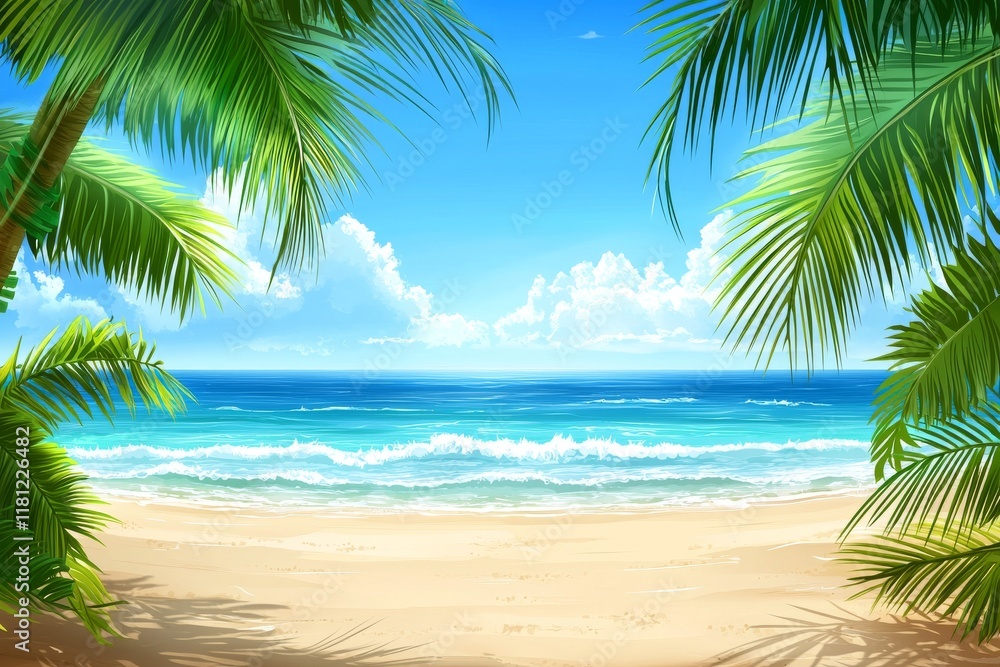 Tropical white sand beach adorned with coconut palms and set against the turquoise sea on a Caribbean island Tropical white sand beach adorned with coconut palms and set against the turquoise sea on a Caribbean island