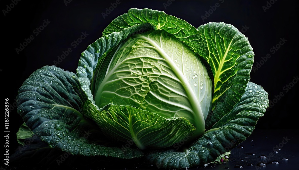 Obraz premium Head of cabbage on the table on a black background