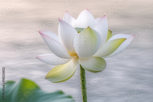 Wallpaper Mural A serene white lotus flower with delicate pink tips, symbolizing purity and tranquility. Torontodigital.ca