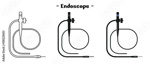 endoscope design set, available in outline, solid and colored styles, editable vector eps 10.