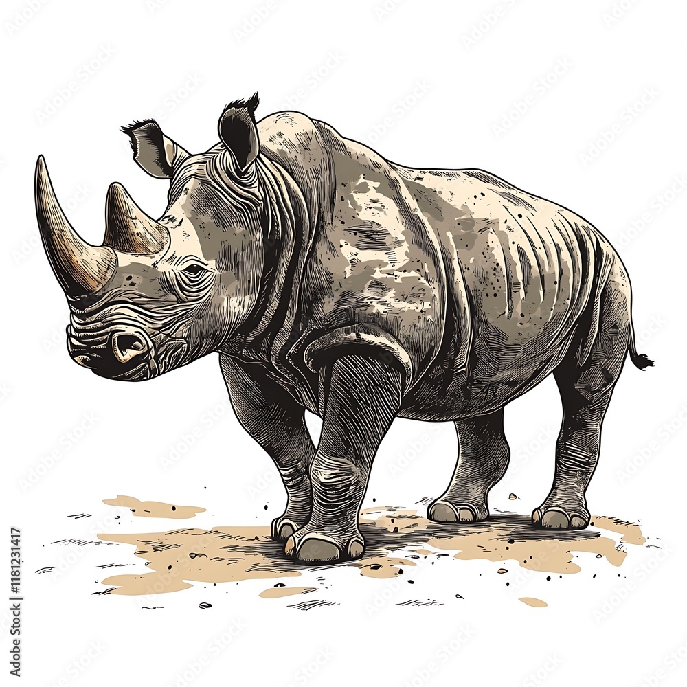 Fototapeta premium Illustration of a rhinoceros in a natural pose.
