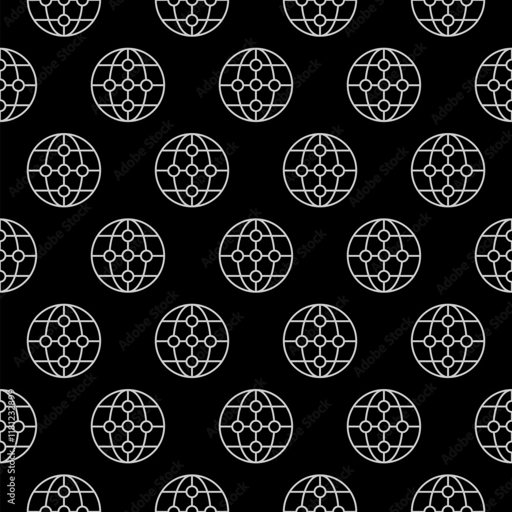 Global technology or social network icon isolated seamless pattern on black background Global technology or social network icon isolated seamless pattern on black background