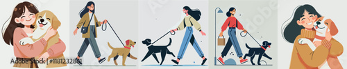 Vector image of girl and her beloved dog