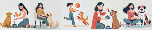 Vector image of girl and her beloved dog