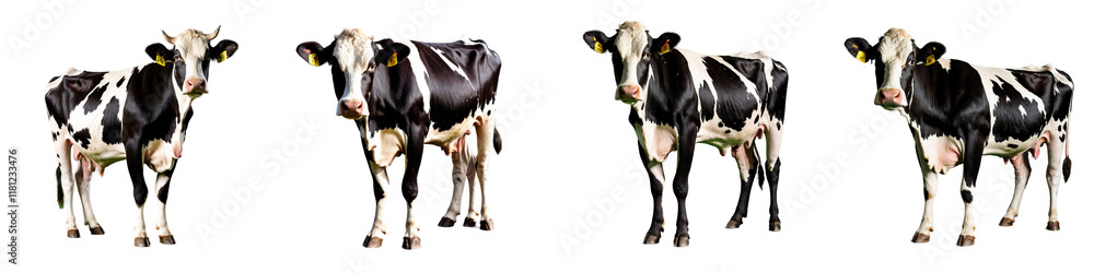 A charming procession of playful black and white calves A charming procession of playful black and white calves