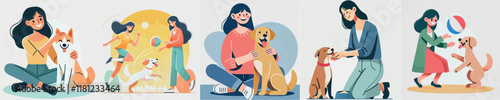 Vector image of girl and her beloved dog