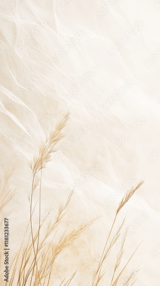 Delicate Beige Grass and Sheer Fabric Art Delicate Beige Grass and Sheer Fabric Art