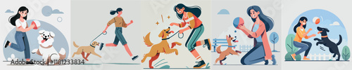 Vector image of girl and her beloved dog