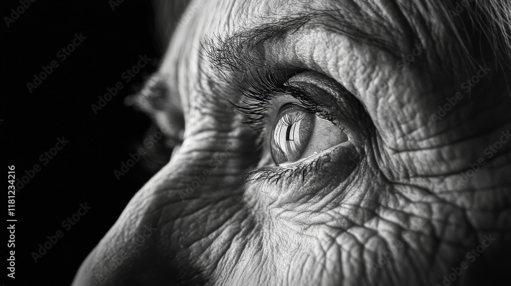 Obraz premium Grayscale closeup portrait of a monkey with detailed expressive eyes