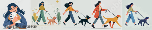 Vector image of girl and her beloved dog